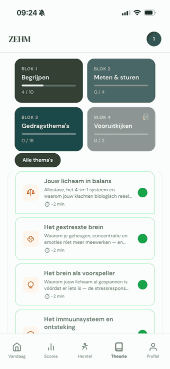 Schermafbeelding van de ZEHM-app